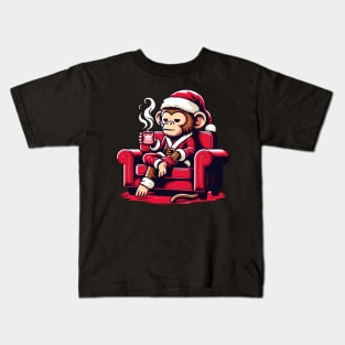 Monkey Drinking Coffee Christmas Kids T-Shirt